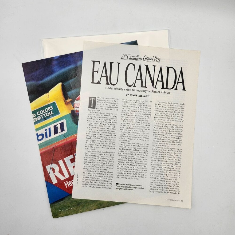 Road & Track 23rd Canadian Grand Prix Eau Canada September 1990 Magazine Article